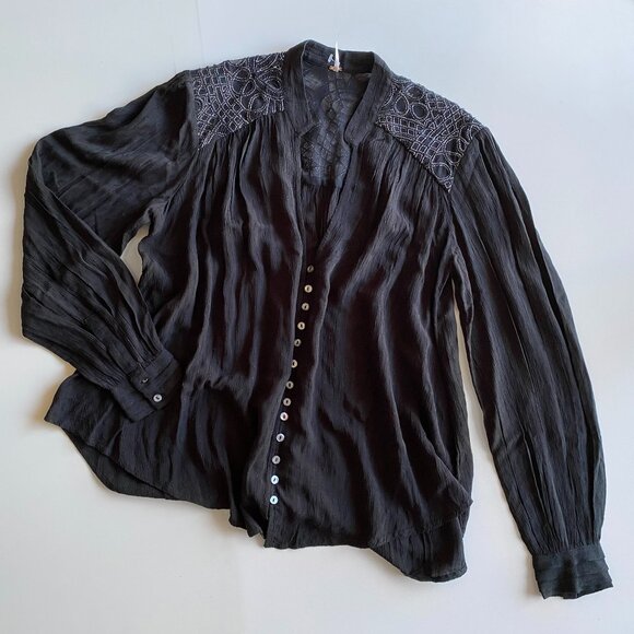 Free People Black Canyon Rose High-Low Button Down Peasant Top Size S - Picture 1 of 8